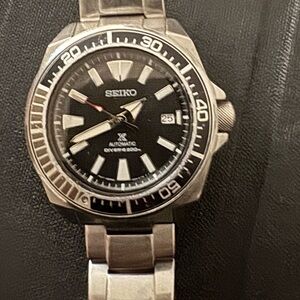 Seiko Black Dial Silver Band Watch